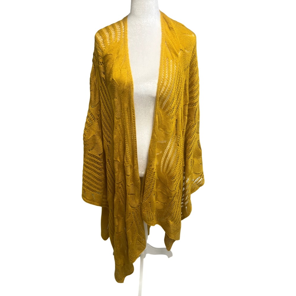 Torrid Cardigan Mustard Yellow Open Front Pointelle Crochet Drape Boho Fall